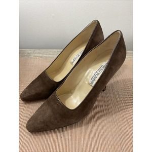 Manolo Blahnik Brown Suede Pointed Toe Shoes Pumps Heels Size 35.5